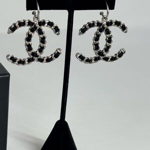 Authentic CHANEL Logo Chain Drop Earrings